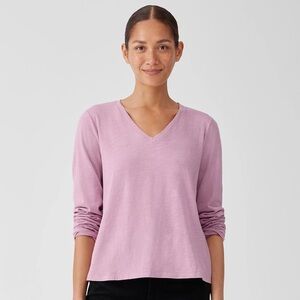 Eileen Fisher Women's Organic Cotton Slub V-Neck Top Light Purple Size Medium